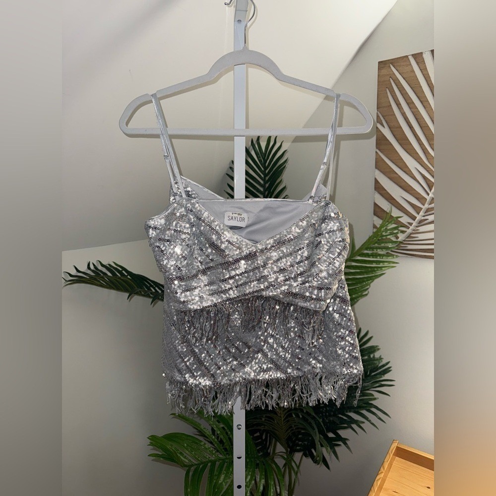 Saylor Persephone Top & Mini Skirt Set in Platinum Silver Sequin - Picture 5 of 6